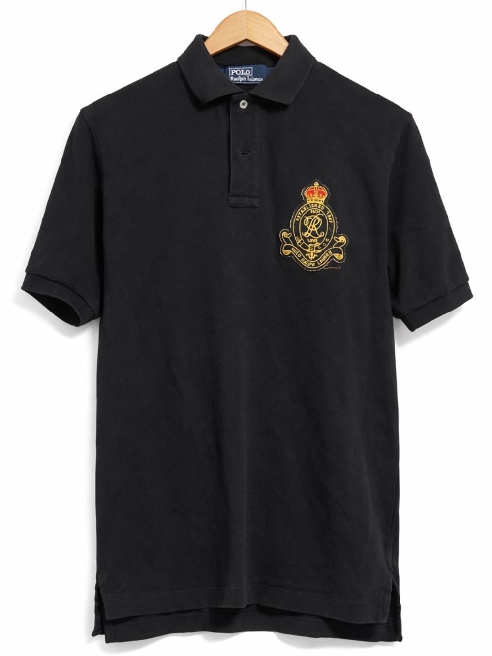 Ralph Lauren Black Polo with Gold Crest Embroidery